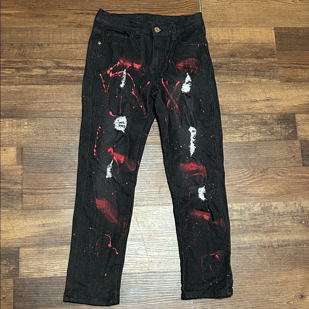 Quad Seven Black and Red Paint Splatter Jeans Kids Size 10